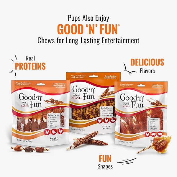 GOOD ‘N’ TASTY TRIPLE FLAVOR PUREE MIX-INS DOG FOOD TOPPER TREATS FOR ALL DOGS, 28 COUNT, EASY SINGLE-SERVE PORTIONS, ADDED PROTEIN WITH TUNA, CHICKEN AND DUCK