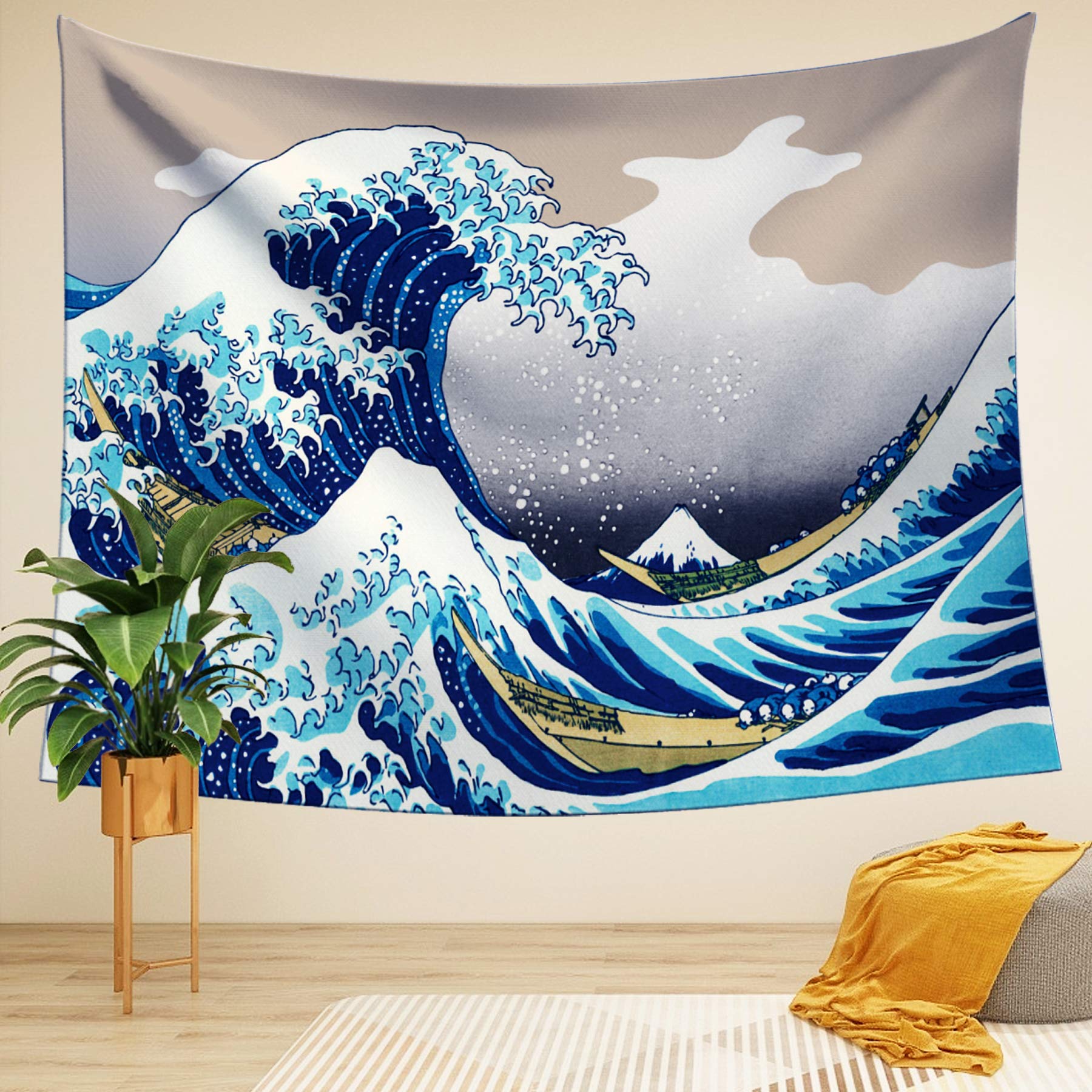LIGICKY Tapestry Wall Hanging Ukiyoe Hokusai The Great Wave off Kanagawa Wall Tapestries with Art Nature Home Decorations for Living Room Bedroom Dorm Decor, 59.1" x 51.9"
