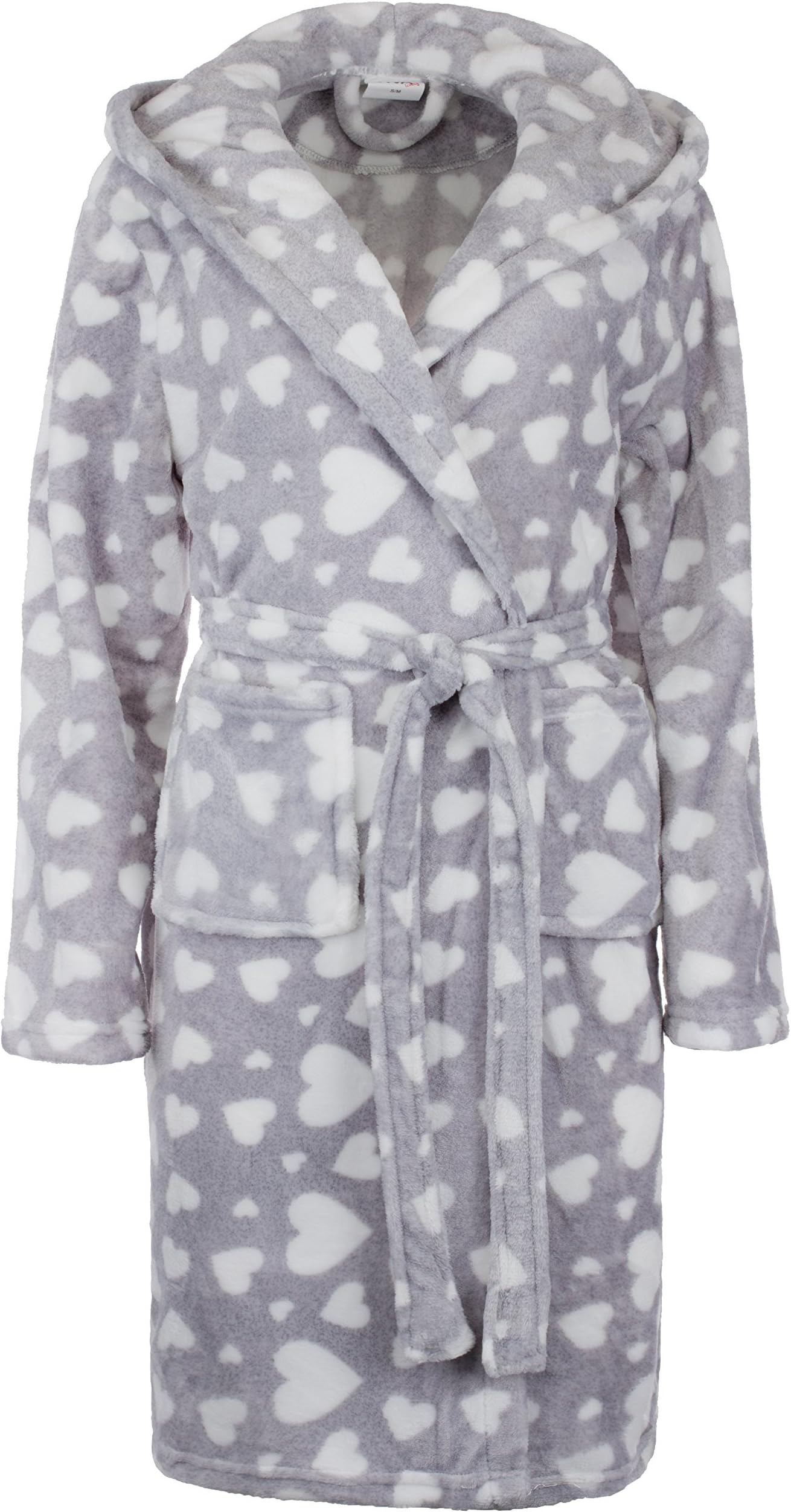 Ladies Stars or Hearts Supersoft Flannel Dressing Gown/Bathrobe with Hood