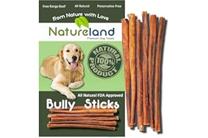 Natureland 6" Bully Sticks Standard Thickness - All-Natural, Free-Range, Grass-Fed, 100% Beef Dog Chews (6" Standard Thickness - 20 Pack)