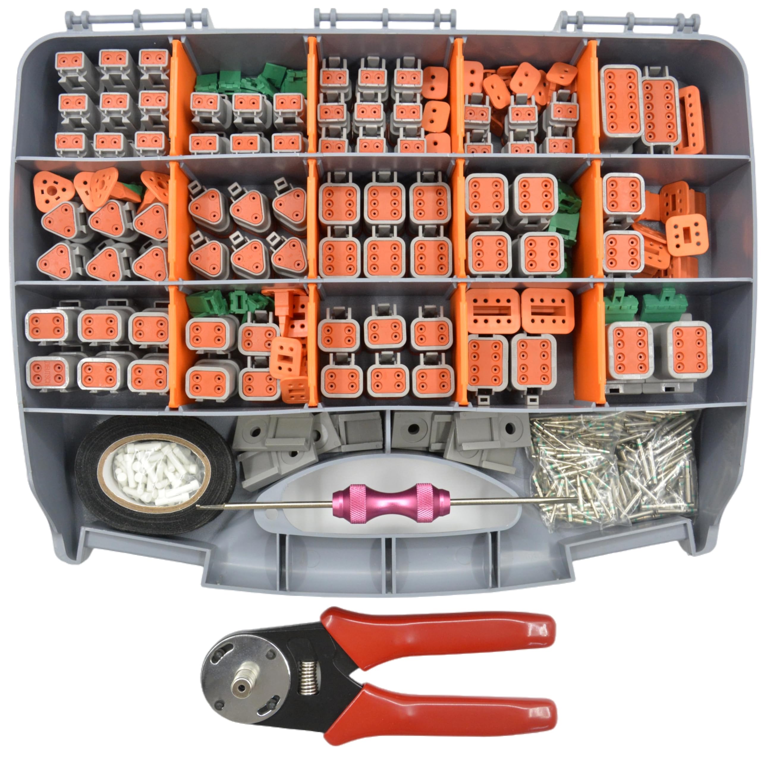 Photo 1 of ALFOCI 482 PCS DT Deustch Connector Kit, 2 3 4 6 8 12 Pin Waterproof Automotive Electrical Connectors, Including Deutsch Crimping Tool, Removal Tool, 16# Solid Contacts