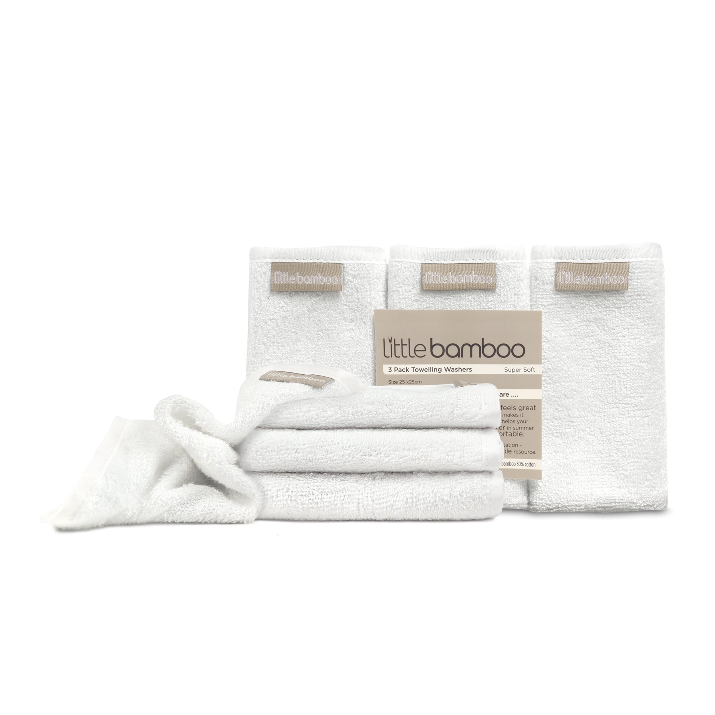 Little Bamboo Towelling Washers 3 Pack