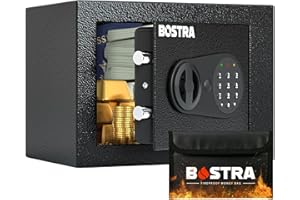 Bostra Fireproof Safe Box with Sensor Light & Fireproof Bag, Money Safe Box with Digital Keypad,Security Safe Box for Home, 0.23 Cubic Small Safe with Keys & Pass Code for Cash Jewelry Black