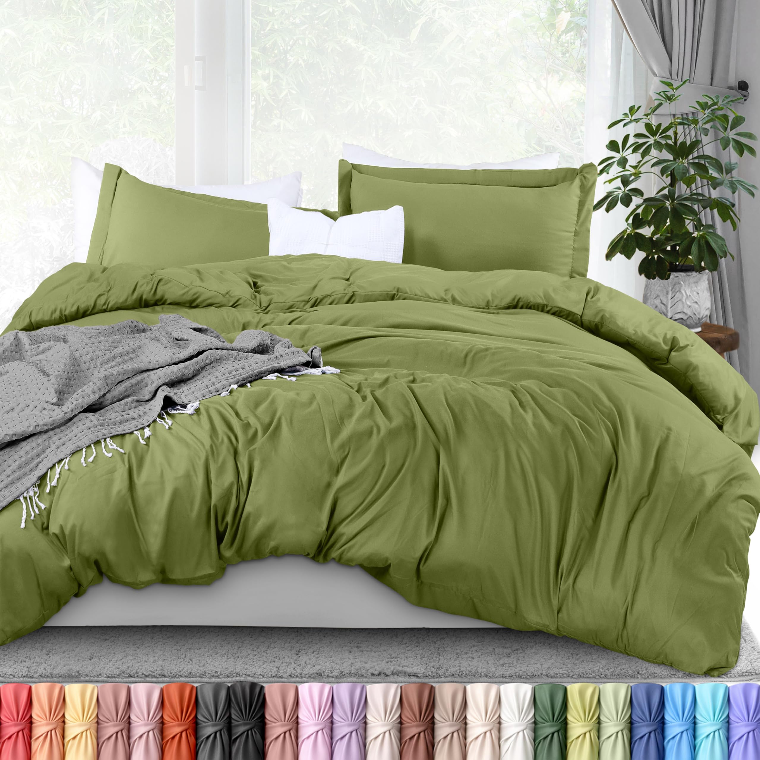 Utopia Bedding Duvet Cover Queen Size - 3 Piece with Zipper Closure - 1 Comforter Cover 90X90 Inches & 2 Pillow Shams 20X26 Inches (Olive) Comforter Not Included — image 1