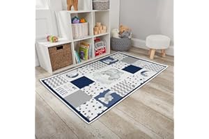 HawSkgFub Baby Toddler Boy Sleeping Elephant Dream Big Leaf Playroom Area Rug, Navy Blue Gray You are So Loved Star Cloud Non Slip Nursery Play Mat Carpet, Kids Bedroom Living Room Classroom Decor