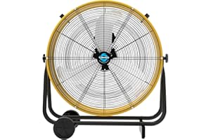 Tornado - 24 Inch High Velocity Heavy Duty Tilt Metal Drum Fan Yellow Commercial, Industrial Use 3 Speed 7700 CFM 1/3 HP 8 FT Cord ETL Safety Listed (YELLOW)