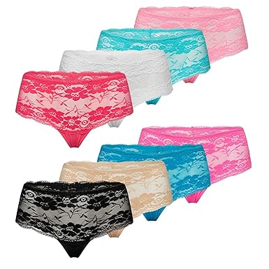 Kendindza Damen 8er Set Unterhosen Spitzen-Unterwäsche Netz sexy Hot Pants