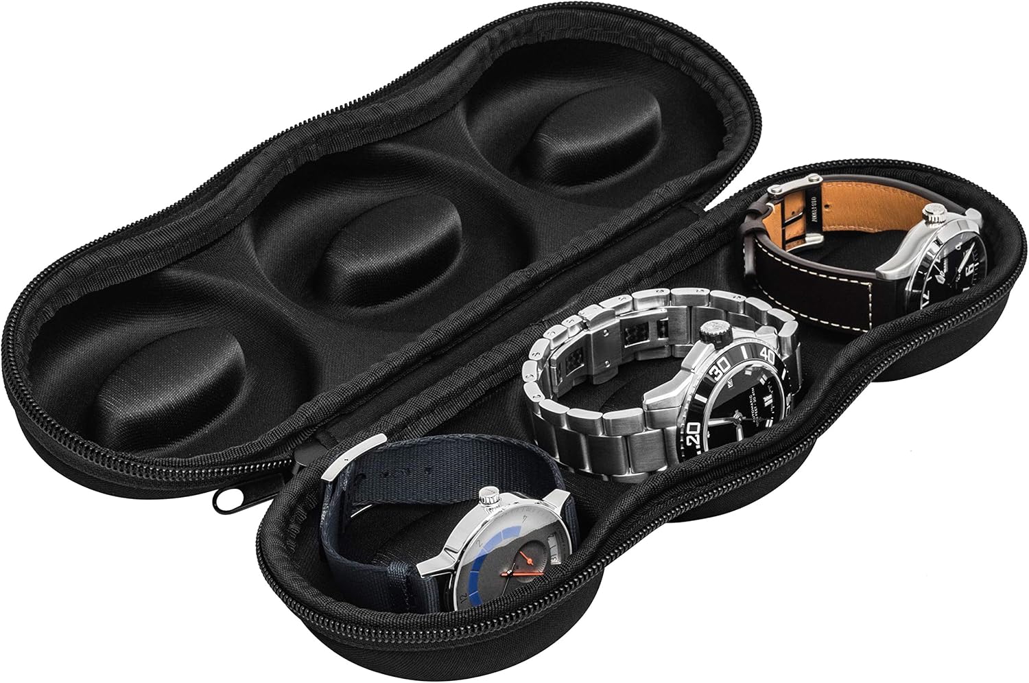 WATCHPOD Triple Watch Travel Case Storage Organizer For 3 Watches | Tough Portable Protection w/ Zipper Fits All Wristwatches & Smart Watches Up To 50mm (Black): Home Improvement