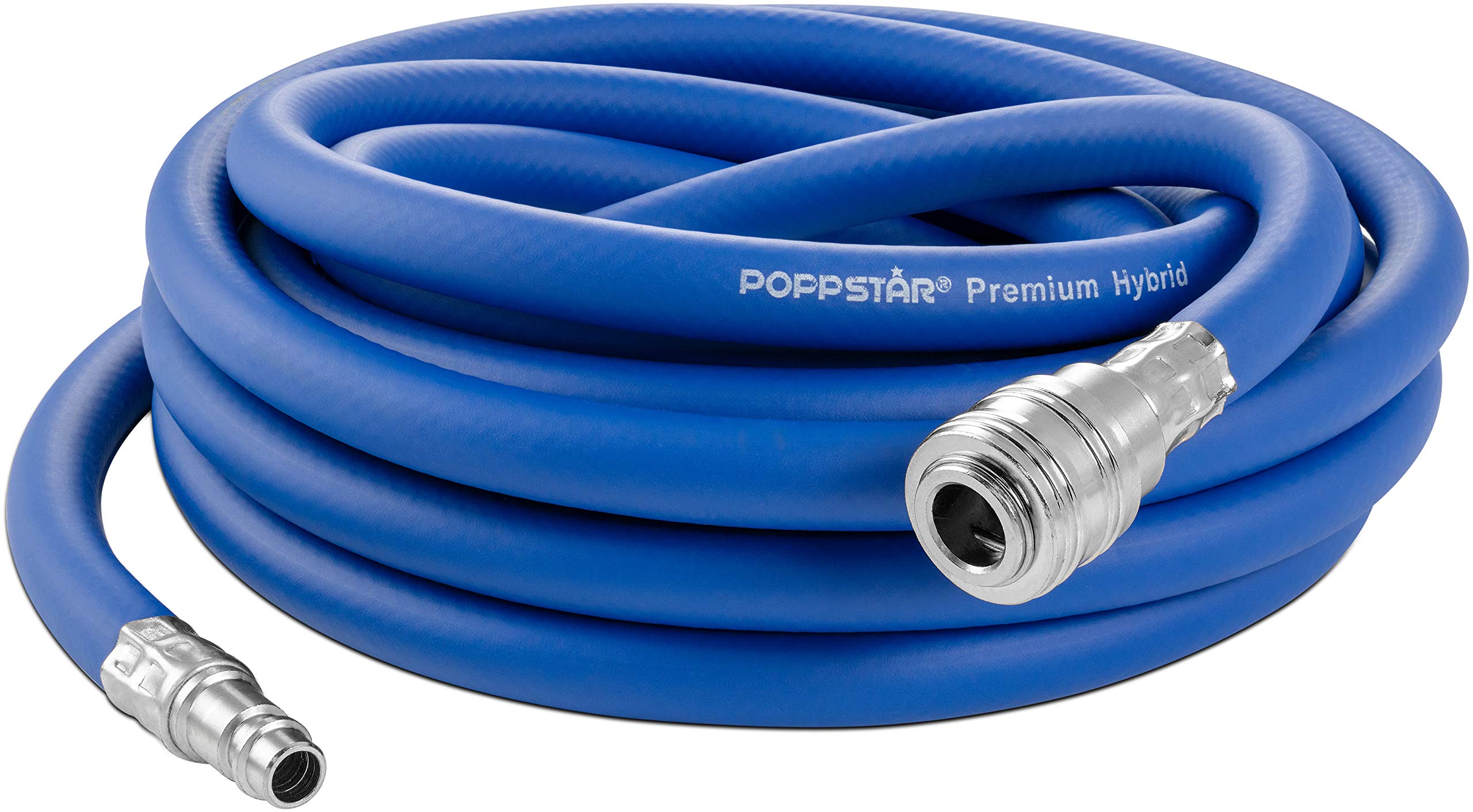 Poppstar Compressed air line Hose 5 m (Hybrid PVC Polymer, Euro Standard Quick couplings, up to 300 PSI), Compressor 3/8" air Hose, Blue — image 1