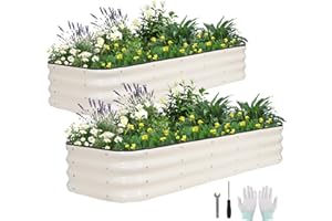 BIRDSINYARD 4 in 1 Galvanized Raised Garden Bed - 6x2x1ft (2Packs) Modular Planter Box Outdoor | Metal Raised Bed Kit with Bracing Rods for Gardening Vegetables Flowers Fruits Herbs (White)