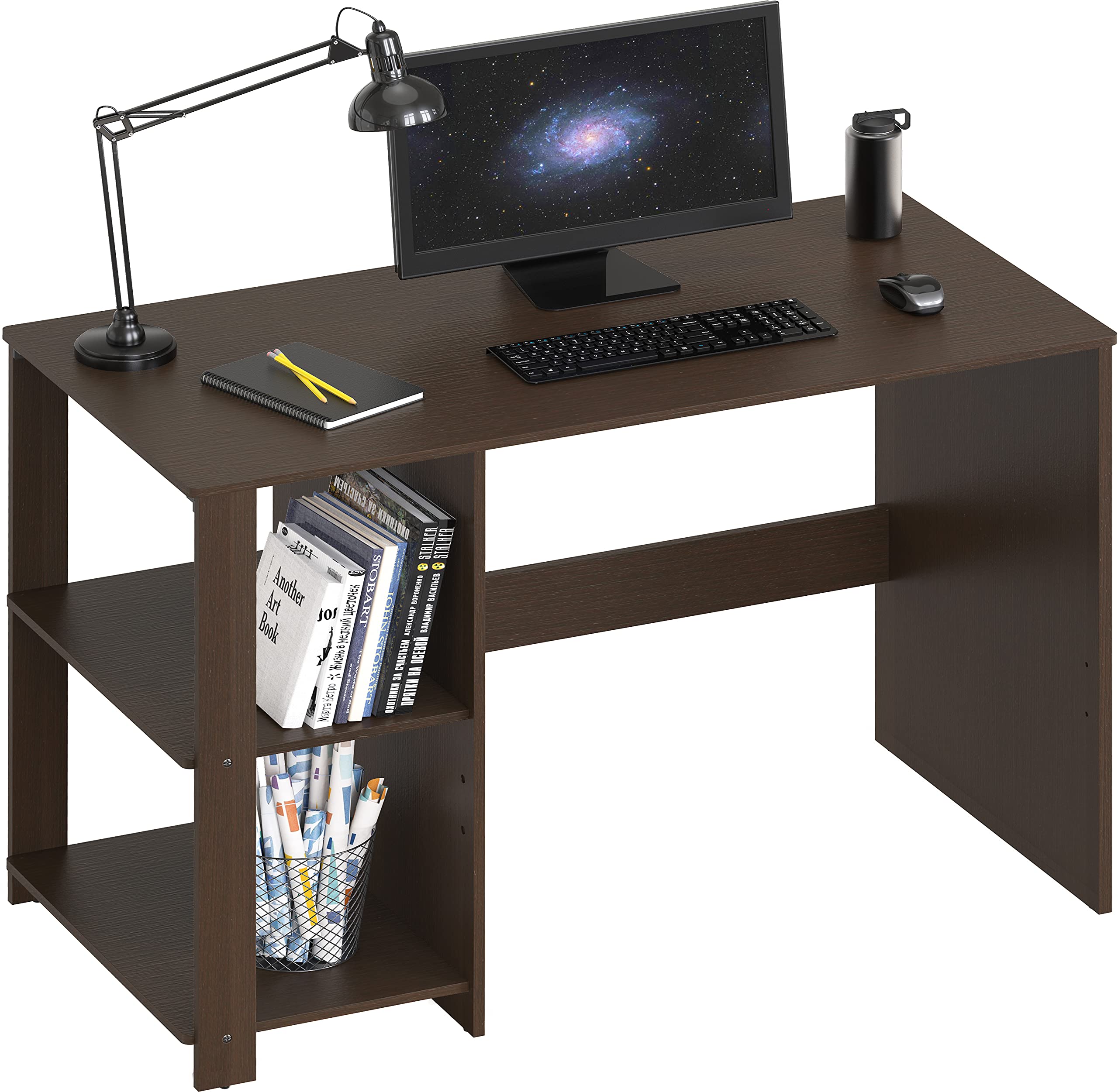 SHW 38-Inch Home Office Computer Desk with Shelves, Espresso