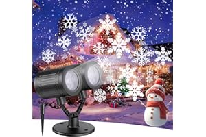 NOXLUMINA 2025 Latest Snowflake Christmas Projector Lights Outdoor, Double Head Crystal-Clear Holiday Projector Outdoor with Timer, Snowfall LED Xmas Lights for House Outside Indoor Christmas Decorations