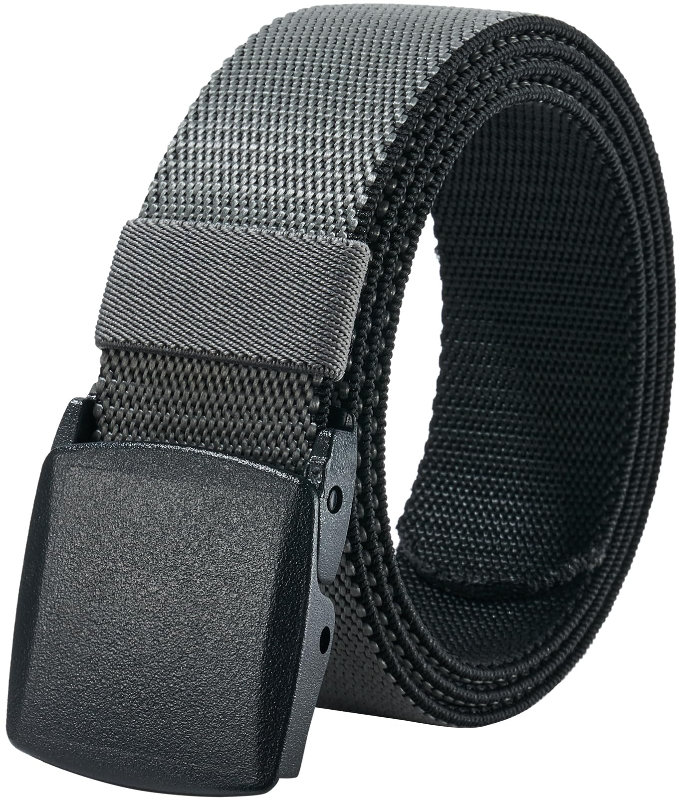 LionVII Elastische Gürtel für Herren, 2 Farben in 1 Gürtelband für Arbeit Outdoor Wandern,130 cm Stretchgürtel mit Kunststoffschnalle (Schwarz und Grau)