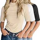 Ficerd 3 Pack Women's Mock Turtleneck T-Shirts 1/2 Half Sleeve Dressy Casual Tunic Tops Slim Fit Summer Basic Tee Shirts 2026