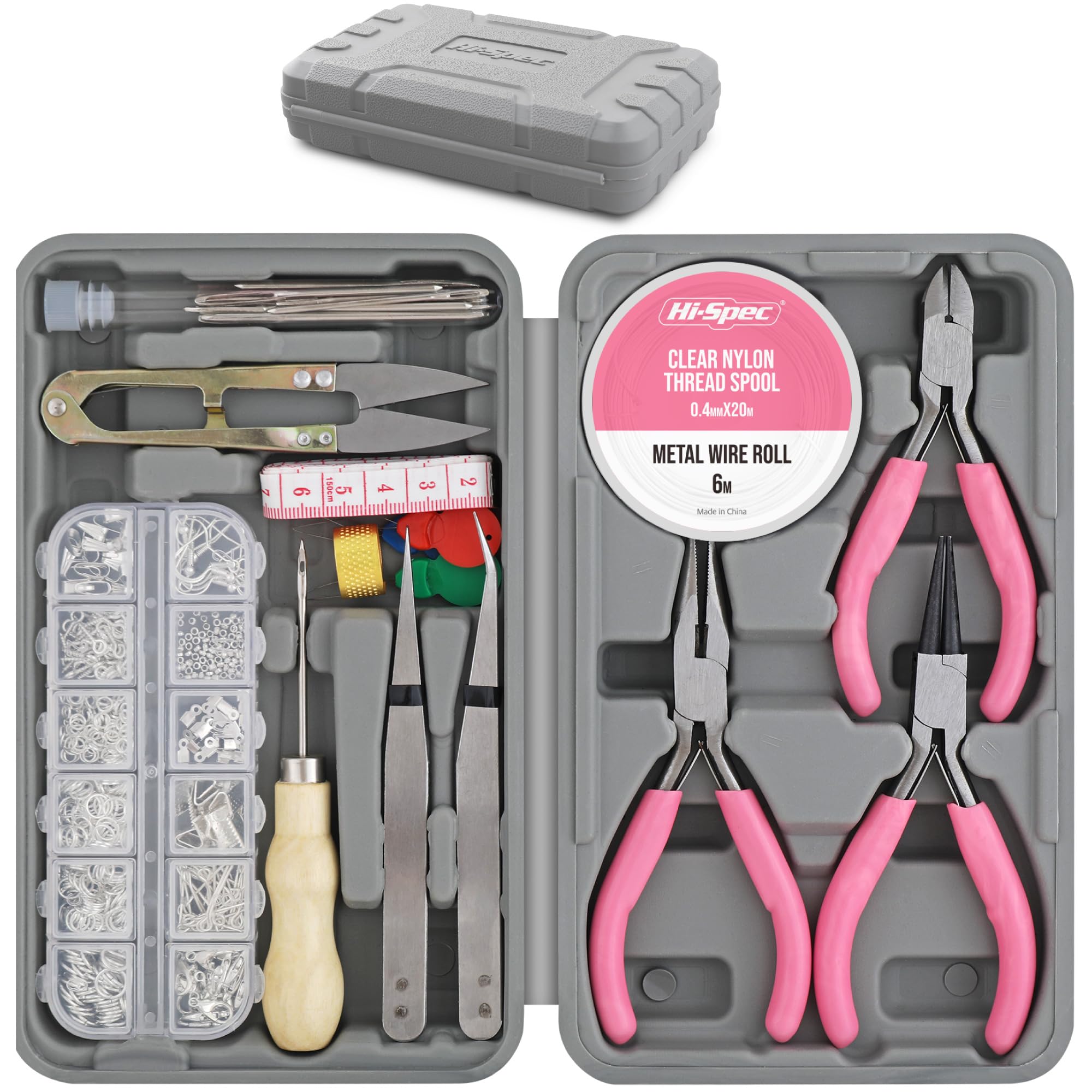 Hi-Spec Jewellery Making kit & 600pc Accessories Box Set 17 Pc Pink. Pliers & Wires for Handmade Bracelets, Necklaces, Earrings and Charms Arts & Crafts