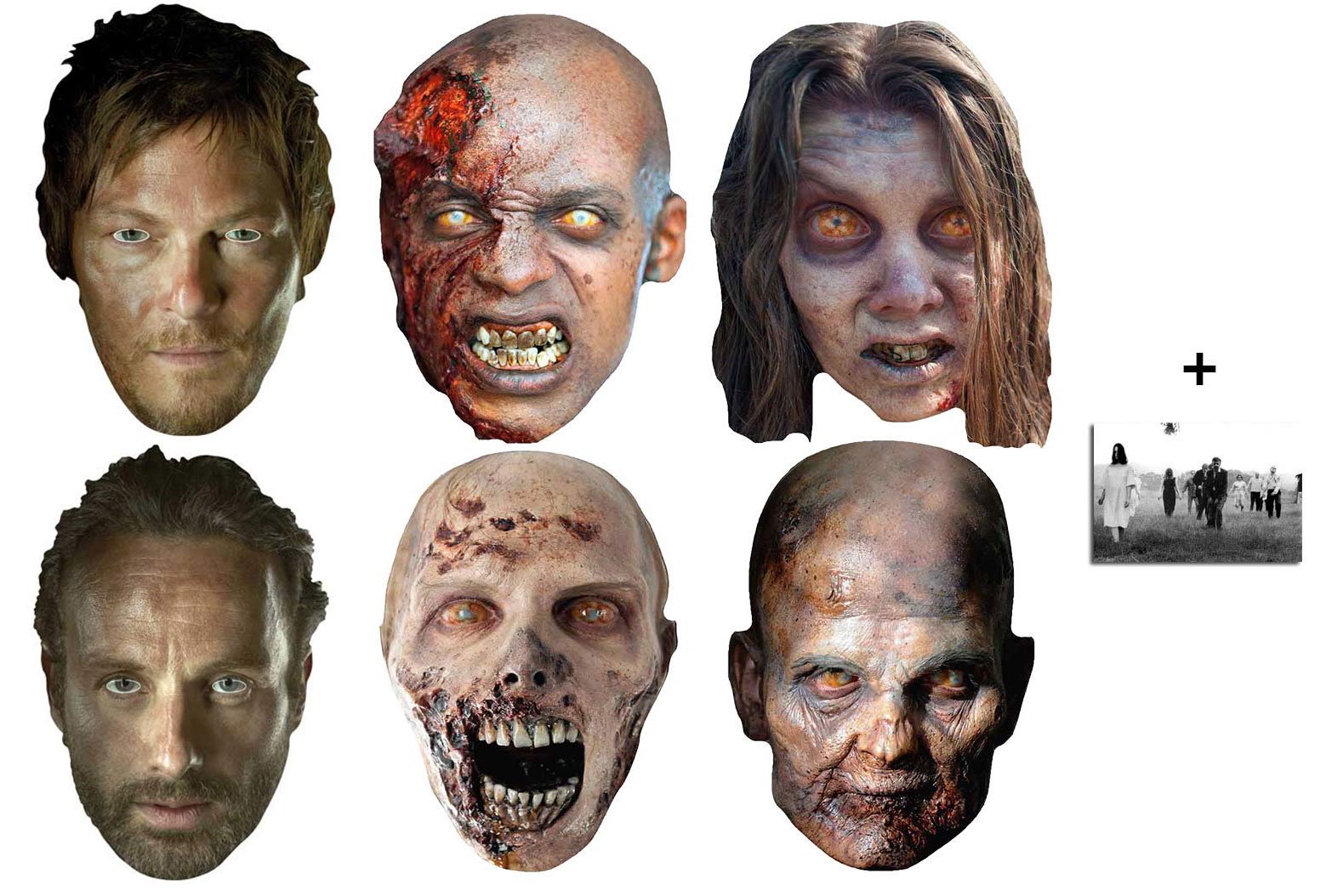 Mask Pack - Mask Pack - The Walking Dead Zombies, Daryl Dixon and Rick Grimes card Party Masks Set of 6 includes 6x4 inch (15cm x 10cm) Star Photo includes 6x4 inch (15cm x 10cm) Star Photo