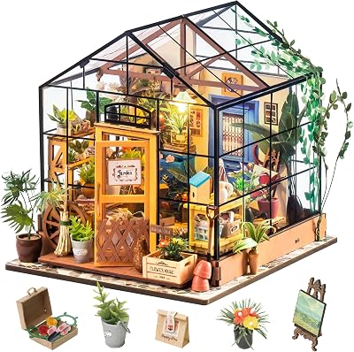 Rolife Cathy’s Flower House Greenhouse DIY Miniature Kit for Adults