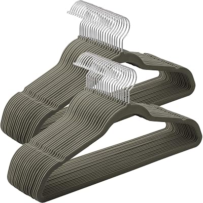 SONGMICS 50 Velvet Hangers 41.5 cm Wide 360° Hook Space Saving Grey Silver