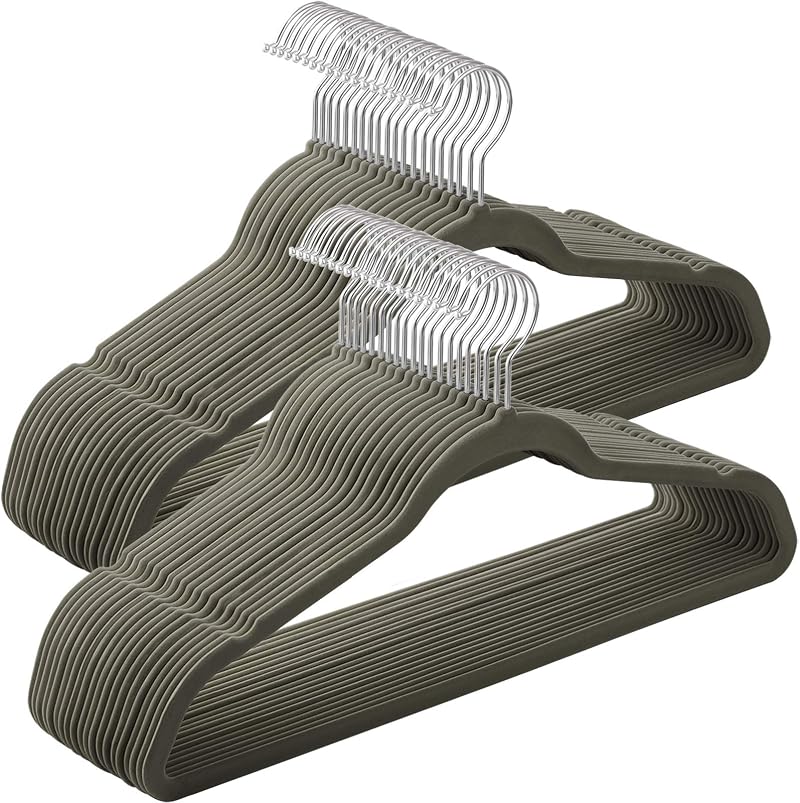 SONGMICS 50 Velvet Hangers 41.5 cm Wide 360° Hook Space Saving Grey Silver