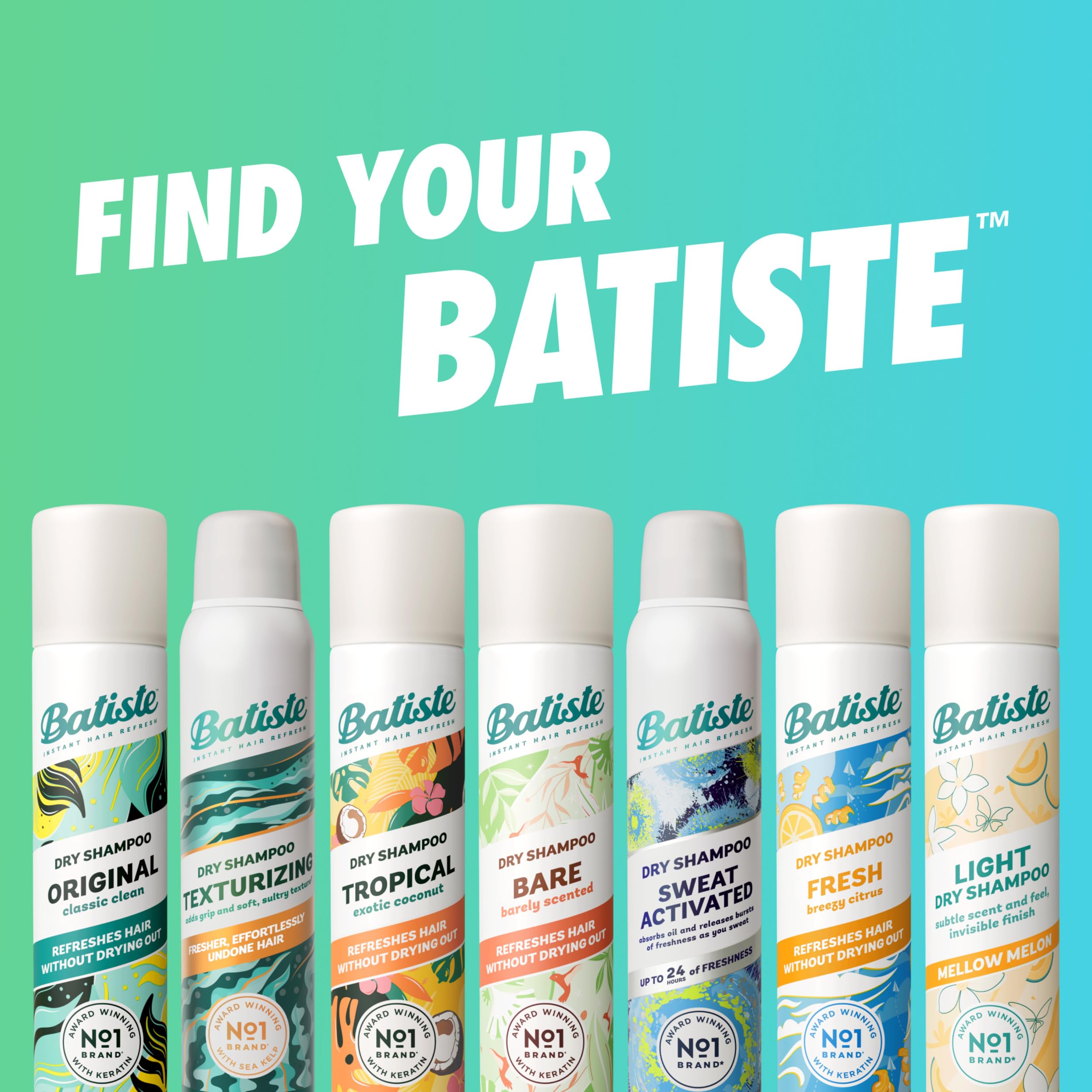 Batiste Sweat Activated Dry Shampoo, Neutralizes Odor for Up to 24 Hours & Prevents Sweat Buildup in Hair, Waterless Shampoo, 3.81 Oz