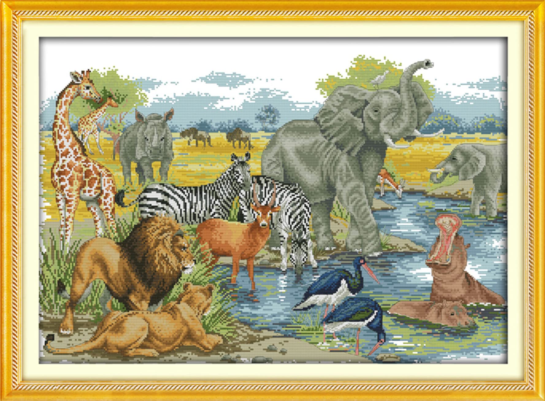 CaptainCrafts Cross Stitch Kits for Adults Counted Cross Stitch Unprinted Fabric Embroidery DIY Needlework Home Decor (Unpreprinted 14CT, Animal World)