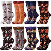 Liitrsh 8 Pairs Thanksgiving Men's Fall Socks Gift - Holiday Novelty Turkey Squirrel Dress Socks for Adult US Men Shoe Size 7-12