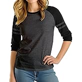 Decrum 3/4 Length Sleeve Womens Tops - Striped Raglan Sleeve Casual Baseball Shirt Women
