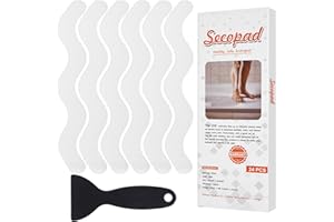 Secopad Anti Slip Shower Stickers, Adhesive Decals Safety Strips with Scraper for Bath Tub, Shower Floor, Stairs, 24 Pieces (Clear)