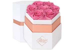 Glamour Boutique Hexagon 7-Piece Forever Pink Rose Box - Preserved Roses in a Box, Immortal Roses in a Box That Last A Year - Eternal Rose Preserved Flowers for Delivery Prime Mothers & Valentines Day