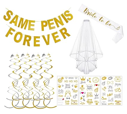 Famoby uns Dekorationen Kit-Same Pen-is Forever Banner, Schärpe Bride to Be, Hochzeit Schleier, temporäre Tattoos, hängende G