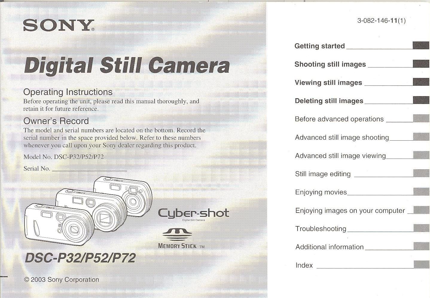 Sony Cyber Shot Dsc P32 Dsc P52 Dsc P72 Original Instruction Manual Amazon Com Books