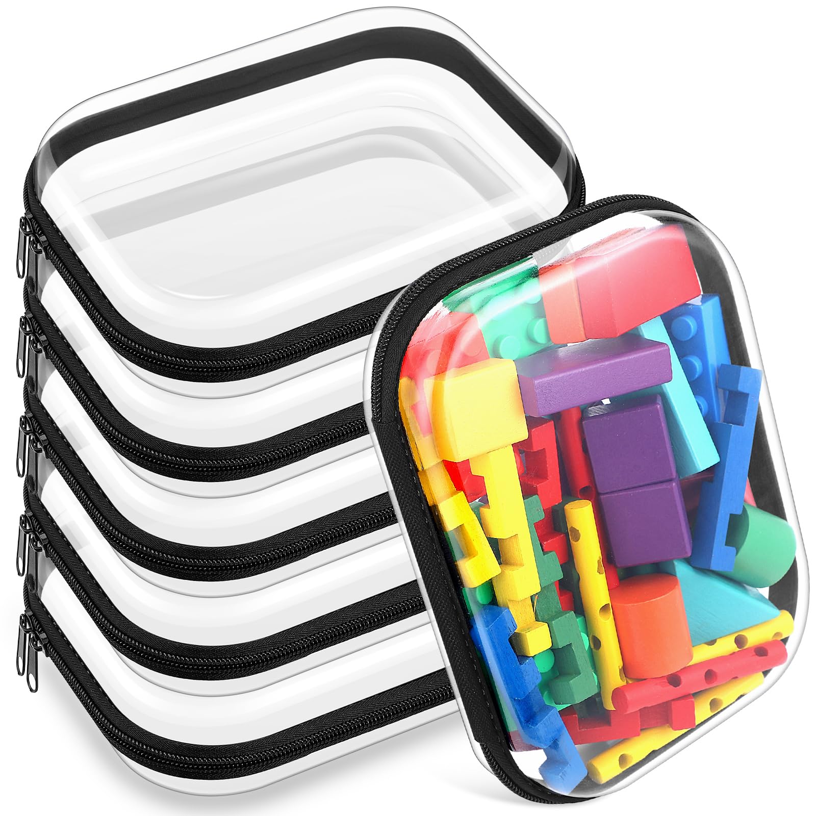 Photo 1 of Sanwuta 6 Pcs Clear Hard Zipper Case Pencil Pouches Hard Plastic Zipper Pouches Makeup Bag Transparent Cases for Snacks Plastic Storage Organizer Box for Travel(Black,7.87 x 5.9 x 2 Inch)