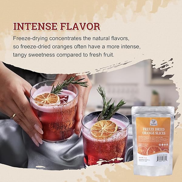 52USA FREEZE DRIED ORANGE SLICES, 3OZ (85G), DEHYDRATED ORANGE SLICES, ALL NATURAL, NO ADDITIVES, NO SUGAR ADDED, DRIED FRUIT FOR COCKTAILS, SNACKING, BAKING & GARNISHING