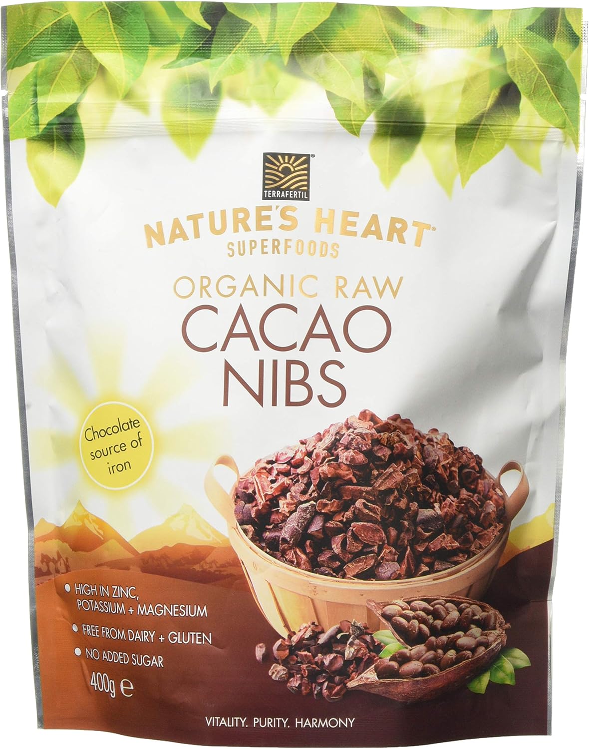 Terrafertil Nature's Heart Organic Raw Cacao Nibs, Vegan, GlutenFree
