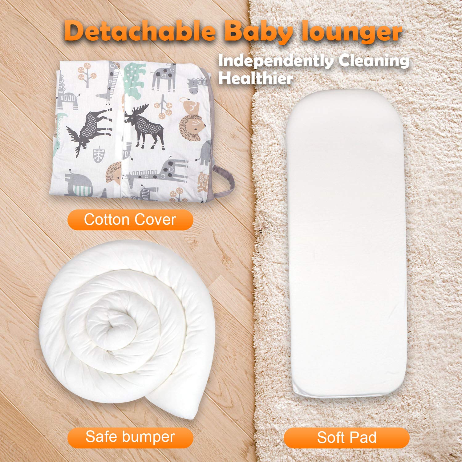 Cosy Nation Baby Lounger, Baby Nest for Co Sleeping Portable Newborn Lounger, 100% Soft Breathable Cotton, Partner for Crib & Bassinet, Perfect for Traveling and Napping, Newborn Shower Gift (Animal): Baby