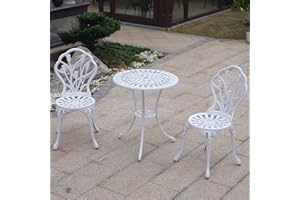 KAILI Patio Bistro Sets 3 Piece cast Aluminum Patio Furniture Outdoor Garden Metal Rust Proof Tables and Chairs White bisrto Set (Tulips-White)