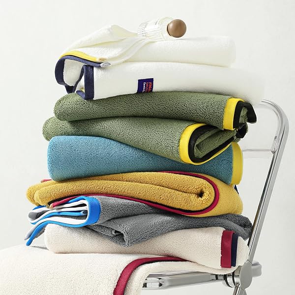 QAXOPL OVERSIZED BATH TOWEL SETS 100% COTTON SOFT & HIGHLY ABSORBENT SILK HEMMING TOWELS SET WITH 2 BATH TOWELS, 2 HAND TOWELS, 2 WASH CLOTHS FOR BATHROOM, GYM, SPA, HOTEL, 6 PACK,SKY BLUE