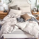 PURE ERA Jersey Knit Duvet Cover Set 100% T-Shirt Cotton Super Soft Comfy 3pc Bedding Set with Zipper Closure (Heather Beige, Queen)