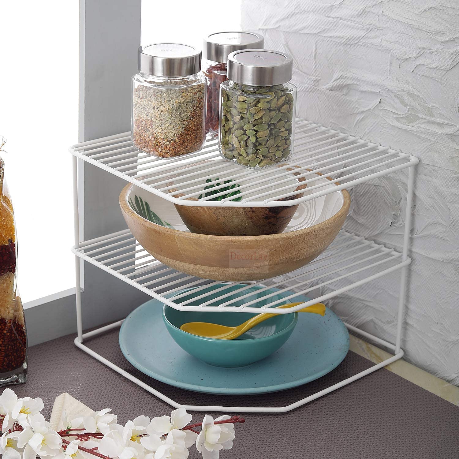 Everline Multipurpose Kitchen Plate Dish Corner Shelf Rack Stand
