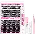 FADLASH Lash Extension Kit 80D+100D Lash Clusters D Curl Lash Cluster Kit DIY Eyelash Extension Kit with Lash Bond and Seal Lash Tweezers 3D Effect fluffy Cluster Lashes(80+100D Kit, Mix 8-16mm)