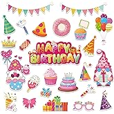 Auzesto 25 Piece Happy Birthday Decorations - Cruise Door Magnets, Cake Balloons, Gnomes, Magnetic Stickers, Car Magnets for Fridge, Metal Door, Garage Car Decor, ZS182