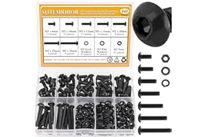 242 Pieces M5 Screws Nuts Washers Set Black, Sutemribor M5 x 8/10/12/16/20/25/30mm Button Head Socket Cap Screws Nuts Washers Assortment Kit, 10.9 Grade Alloy Steel, Fully Threaded