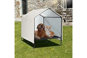 CAREDPETS Outdoor Indoor Dog House for Large XL XXL Jumbo Dogs | XLarge Raised Elevated Dog Bed Cot with Canopy, Waterproof & Sunproof Outside Outdoor Dog Shade Shelter Tent (52" x 34" x 38")