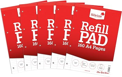 Silvine A4 Refill Pad 160 Pages 4 Hole Head Bound Pack of 5 White
