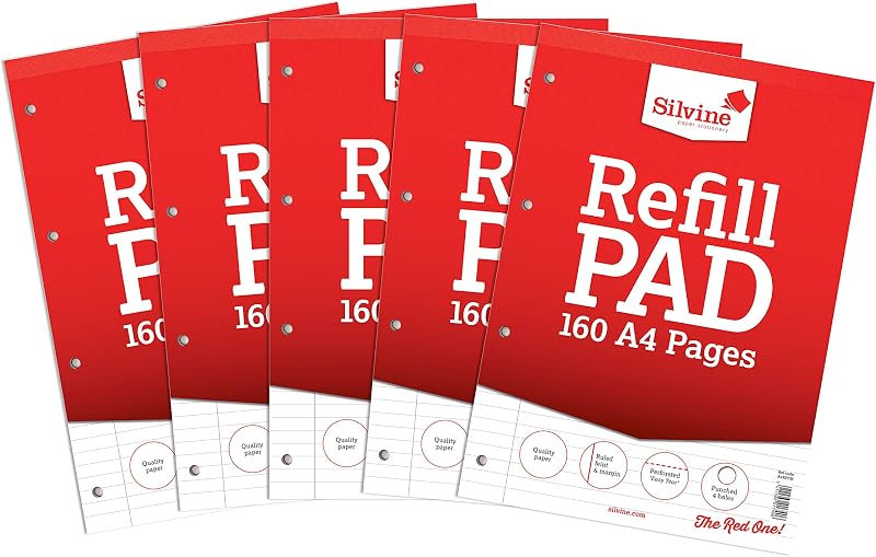 Silvine A4 Refill Pad 160 Pages 4 Hole Head Bound Pack of 5 White