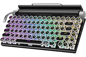 TAIAHIRO Retro Typewriter Keyboard Wireless Mechanical Keyboard, 83-Key Blue Switches Bluetooth 5.0 Vintage Punk Round Keycap, 14 Modes LED Backlight, Type-C, Compatible with PC/Laptop/Mac/Pad/Phone, Black
