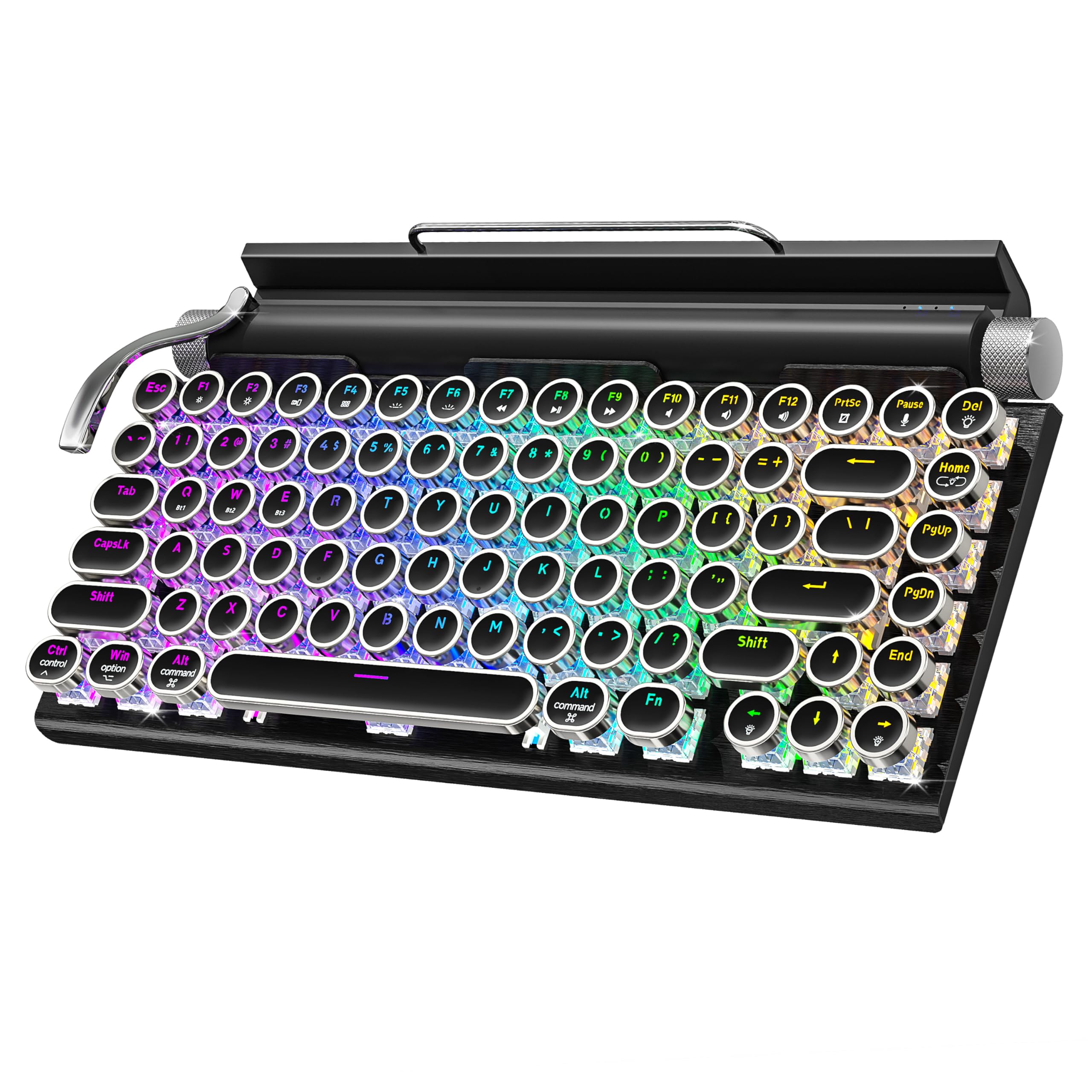 Photo 1 of Retro Typewriter Wireless Mechanical Gaming Keyboard, Bluetooth 5.0 Office Computer Vintage Keyboards 83-Key Blue Switches Punk Round Keycap, LED Backlight, Compatible with PC/Laptop/Pad/Phone, Black