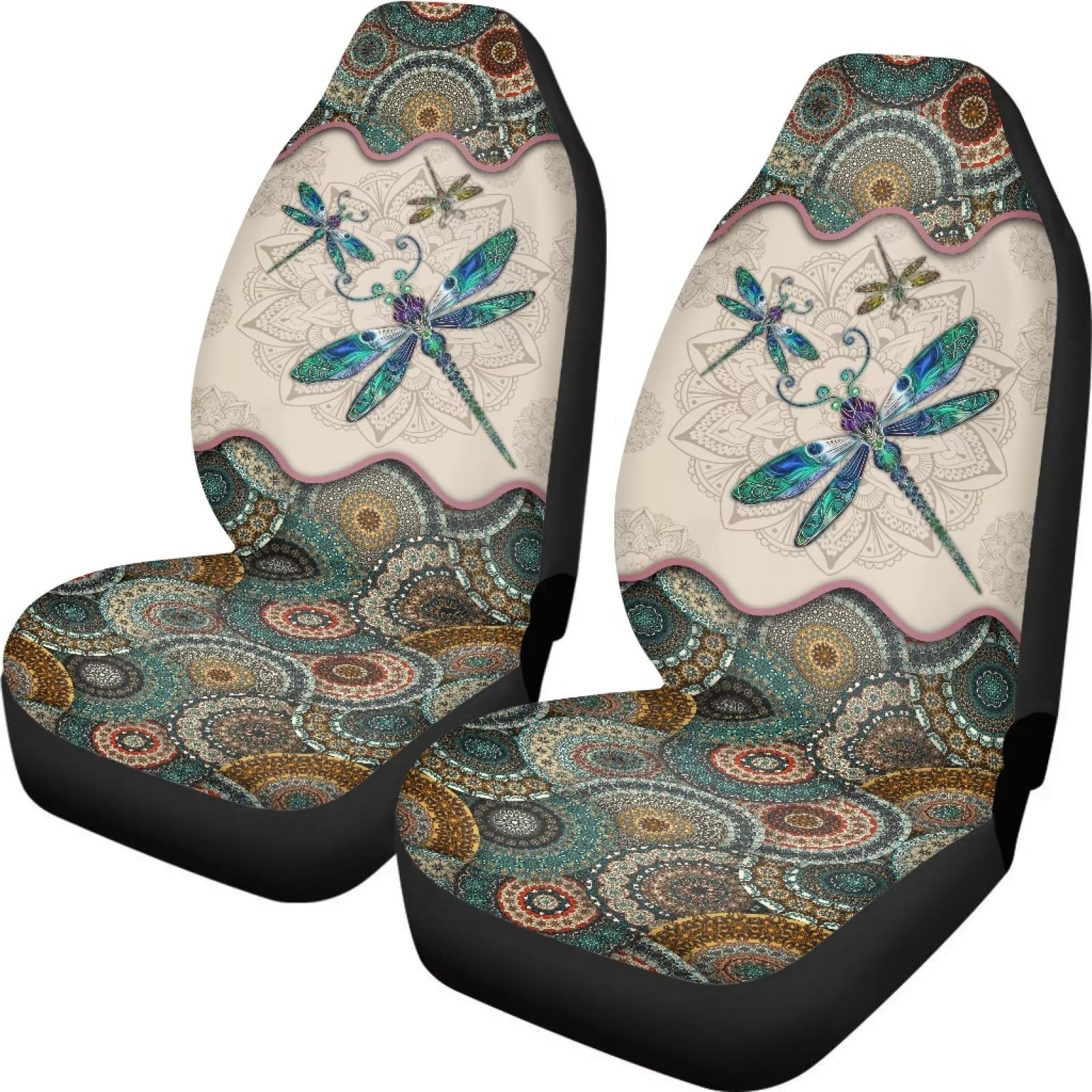 Photo 1 of Talayituse Boho Dragonfly Print Car Seat Covers Set of 2, Breathable Front Bucket Seats Protector Auto Interior Accessories Decor Universal for Truck SUV Van