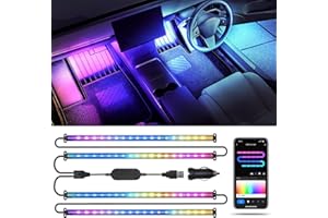 SUNLINKCO RGB+IC Car LED Lights, Smart 72 LED Car Interior Lights with App Control, 16 Million Colors Under Dash Light with Music Mode, Scene Mode, 2 Lines Design Light for Cars SUVs Trucks with Car Charger