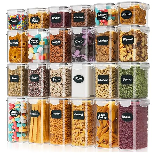 Storivo 24 Pack Airtight Kitchen Food Containers – BPA-Free Cereal Storage Containers & Food Storage Containers for Flour, Sugar & Baking Supplies, with 24 Labels & Marker (33.6L)